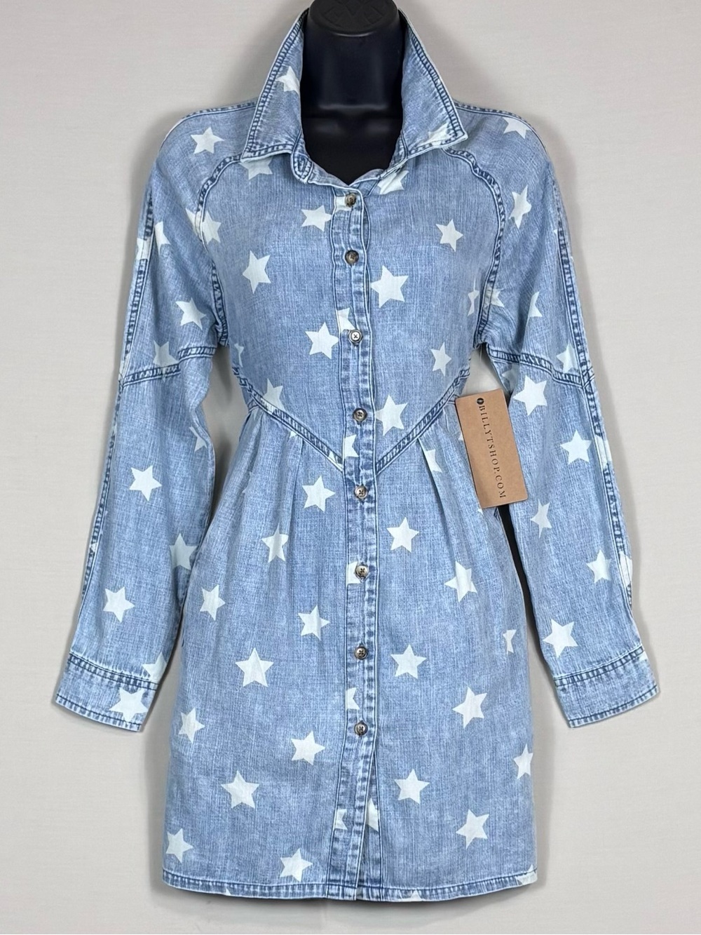 NWT Billy T Star Print Denim Shirt Dress Lyocell Cotton Western Size Small